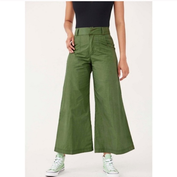 Free People Pants - Free People Menorca Forest Glen Green Cropped Wide Leg Trouser Pant